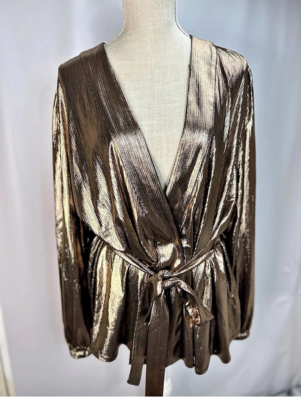 Nina Parker Long Sleeve Wrap Blouse Metallic Wrap Blouse Size 3X NWT